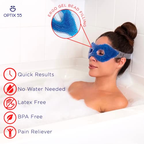 Gel Eye Mask with Eye Holes- Hot Cold Compress Pack Eye Therapy | Cooling Eye Mask for Puffy Eyes, Dry Eyes, Headaches, Migraines, Sinus, Dark Circles - Reusable Eye Face Mask | Ergo Gel Bead (Blue)