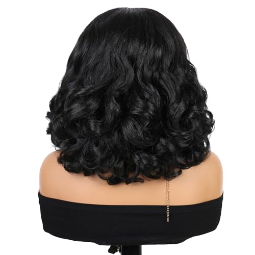 V Part Yaki Curly Wig 12" Glueless Synthetic Hair Black
