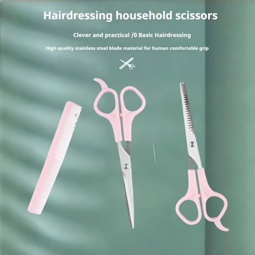 Pink Stainless Steel Hair Cutting Shears Set - 6.7 Inch Thinning Scissors & Comb