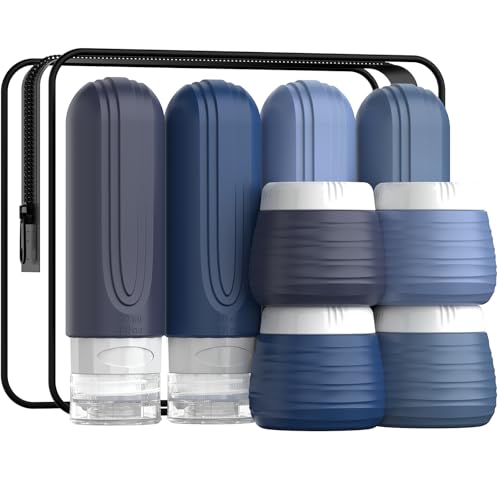 Travel Toiletry Bottles 8 Pack - TSA Approved Silicone Containers Kit with Jars & Labels