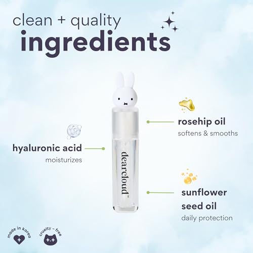 dearcloud Miffy Lip Serum Jelly - Clear Shimmer Lip Gloss for Hydration & Shine (Clear Skies)