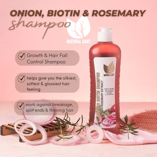 NATURAL SANT - Onion Biotin and Rosemary Shampoo & Treatment Set for Stronger, Thicker and Longer Hair - Soft and Shine, Hair Loss and Thinning Hair, Growth Shampoo, Paraben Free, Silicone Free