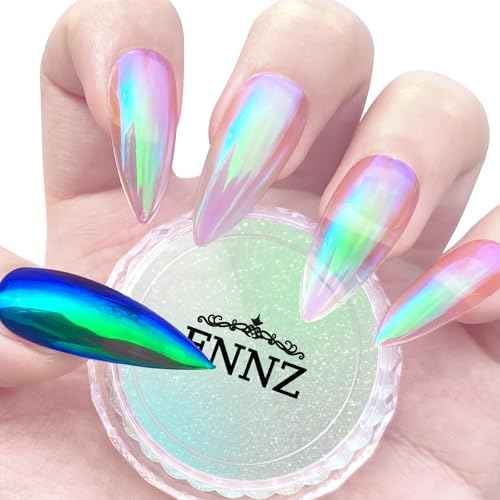 Unicorn Chrome Nail Powder, Aurora Unichrome Mermaid Aurora Pigment Pearlescent Nail Art Glitter Dust Decoration for Home DIY Salon Manicure - Ocean Glimmer