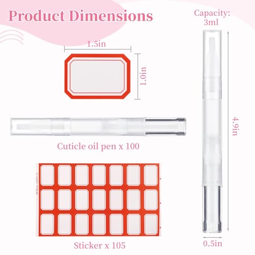 Homaisson 100 Pack 3ml Transparent Twist Pen with Stickers, Empty Cuticle Oil Pen Refillable Nail Oil Pens with Brush Tip, Empty Cosmetic Lip Gloss Tubes, Clear Eyelash Growth Liquid Containers