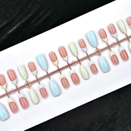 Short Almond Press On Nails - French Tip & Polka Dot Design, 30Pcs