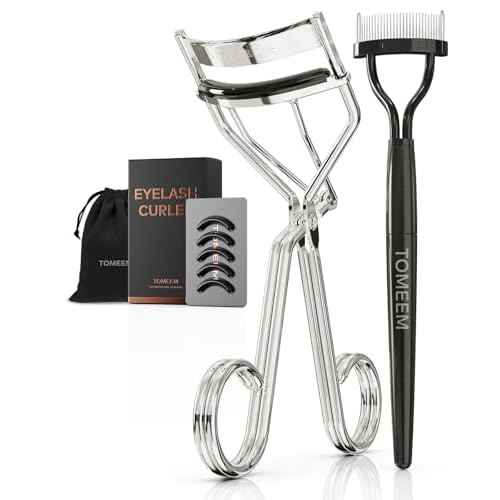 Eyelash Curler with Comb, Professional Volumizing Lash Lift Kit Lash Curler with Refill Pads for Home & Travel Uses, Silver