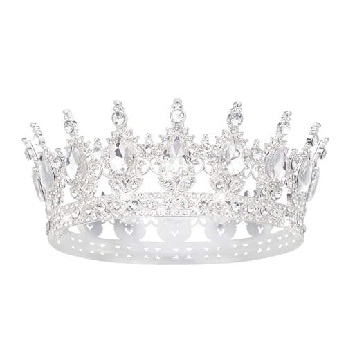 Queen Crown Rhinestone Tiara for Weddings & Parties - Silver & White