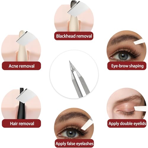 NILIYA Precision Stainless Steel Tweezers for Eyebrows & Blackheads, Ultra-Fine Tip with Travel Case