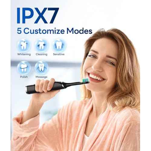 Bymore Electric Toothbrush for Adults,Travel Sonic Toothbrush with 8 Replacement Heads, Ultra Clean Rechargeable Toothbrush Portable One Charge for 330days 5 Modes 2mins Timer-Black