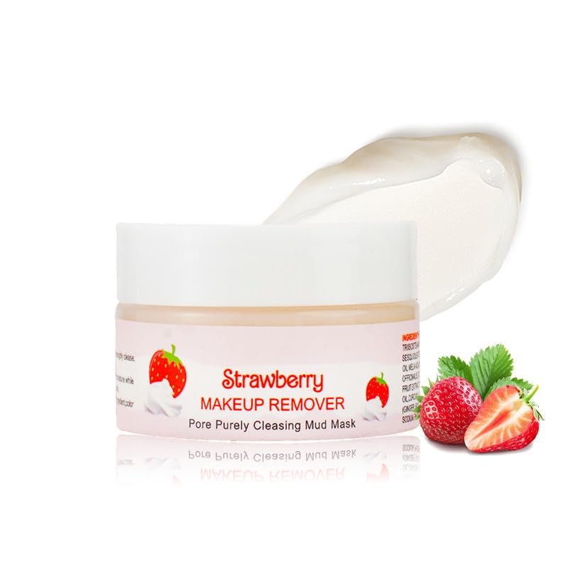 Easilydays Strawberry Mini Cleansing Makeup Remover Balm Travel Size, Gentle Nourishing Cleansing Balm, Refreshing Face Deep Pore Cleansing Makeup Remover, Melting Balm To Oil for Men Women