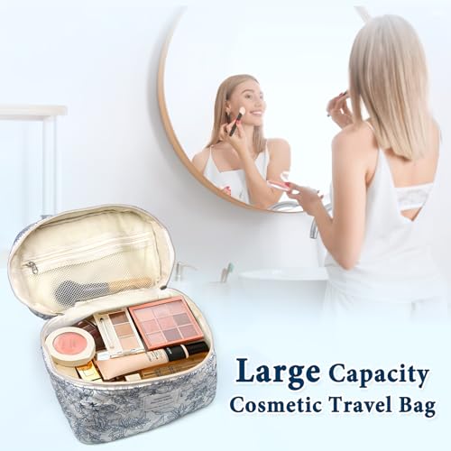 VIWIME Makeup Cosmetic Bag, Large Cotton Quilted Travel Coquette Aesthetic Cute Floral Make up Bag for Women Toiletry Bag Organizer (209 - Lao Lan/4Pcs)