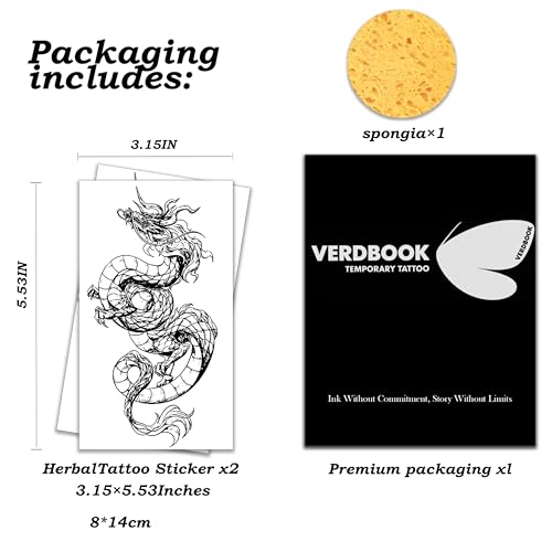 Waterproof Temporary Tattoos: 2-Sheet Tattoo Kit with Realistic Body Stickers, Semi-Permanent Tattoos for Adults Lasting 7-15 Days ? Safe for Men & Women, Mountain Coil Dragon