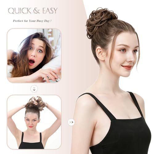 FESHFEN Messy Bun Hair Piece Wavy Synthetic Chignon Scrunchie