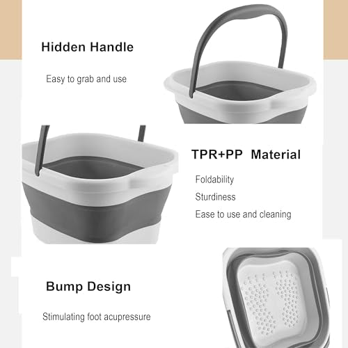 Collapsible Foot Soak Tub 15L with Handle - Portable Bath Massager