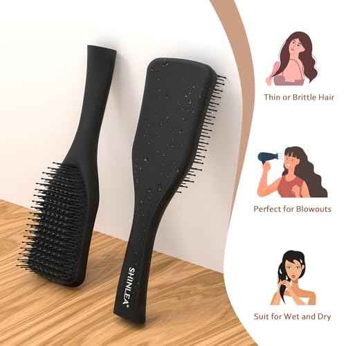 Detangler Hair Brush for Wet & Dry Hair, No Tangle Wave-shaped Soft Bristle Hairbrush for Reduces Breakage, Lightweight Travel Brush Detangling All Hair Types, Black