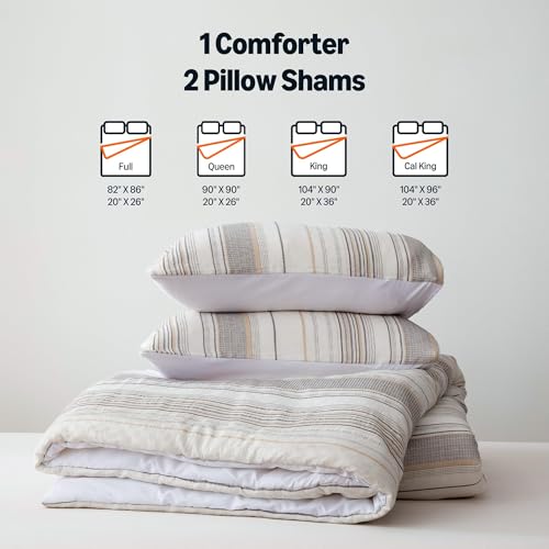 Amazon Basics 3-Piece Comforter Set Queen Beige Striped – Jacquard All-Season