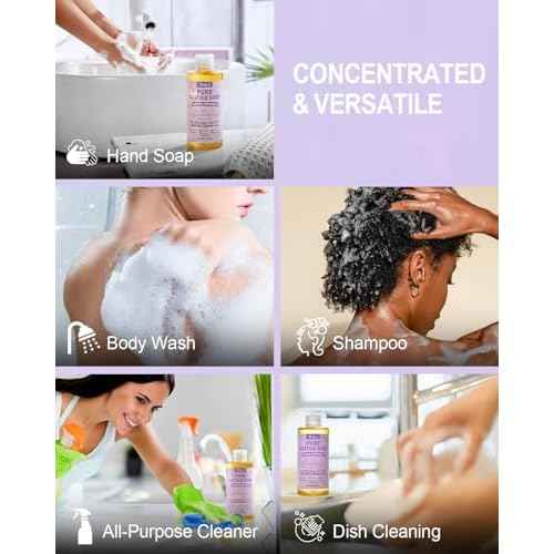 Pure Castile Soap Liquid Lavender 8 OZ, Made with Certified Organic Oils, Gentle Lavender Soap for Hands & Body Wash, Face, Dishes, Laundry & More - Vegan & Natural Ingredients Cleanser