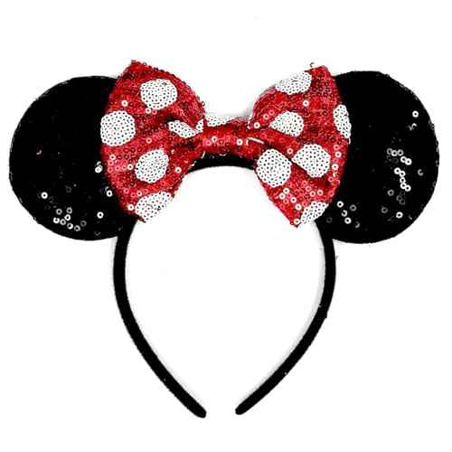 ASAHEL Mouse Ears Headbands Fashion Shiny Bows Mice Ears Birthday Parties Themed Events (Red Bow, Onesize)
