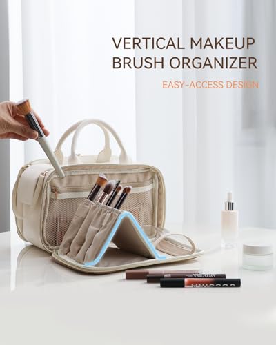 Prite Large Makeup Bag, Waterproof Travel Cosmetic Case with Brush