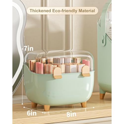 Lipstick Organizer For Vanity - Detachable Perfume Organizer (Thicken Upgraded), Lipstick Holder With Cover, Cosmetic Organizer (Green)