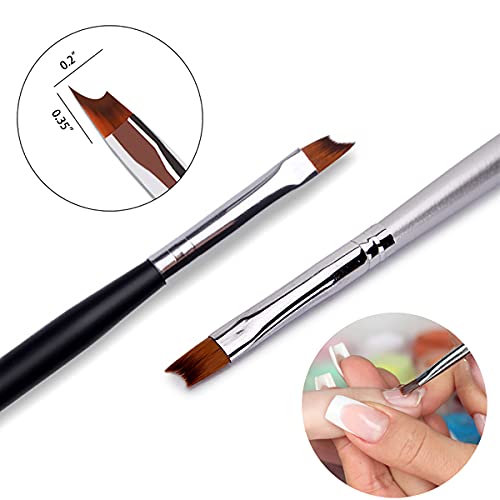 JERCLITY 6pcs French Tip Nail Brushes Set 3pcs Half Moon Shape Silver Handle 3pcs Oblique Head Black Handle Nail Brushes UV Gel Acrylic Painting Drawing Pen for French Nail Tips