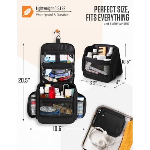 VENTURE 4TH Hanging Travel Toiletry Bag for Women & Men ? Large Toiletry Organizer with 18 Compartments, Removable TSA Pouch, Travel Wash Bag for Toiletries, Makeup & Shaving Kit (Black)