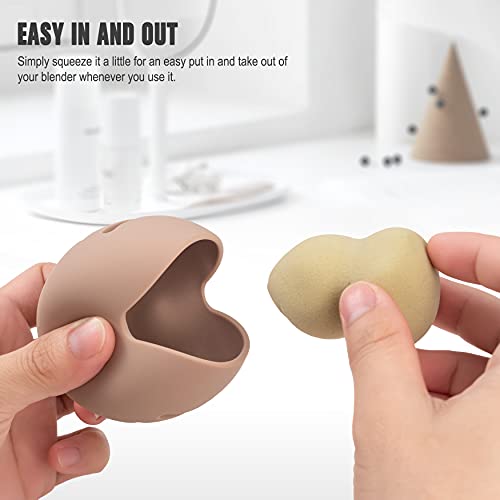 FERYES Travel Makeup Sponge Brush Holder, Soft Silicone Beauty Make Up Brush Blender Case Organizer for Travel