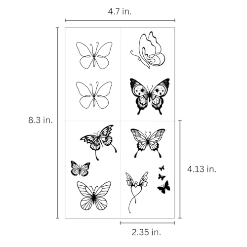Butterfly Temporary Tattoos - Waterproof Black & White Fine Line