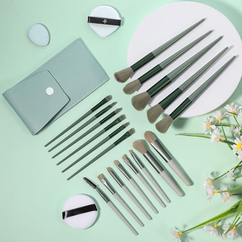 Paterr 28 Pcs Women Travel Makeup Set Makeup Bag with Makeup Brushes Premium Synthetic Brush and Mirror for Women Gift Travel Reusable Cosmetic(Sage Green)