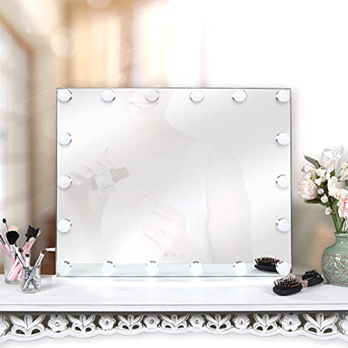 Prinz Lightup Vanity Mirror with 18 LED Lights, 25" Hollywood Makeup Mirror for Bedroom or Dressing Room, Tabletop, White