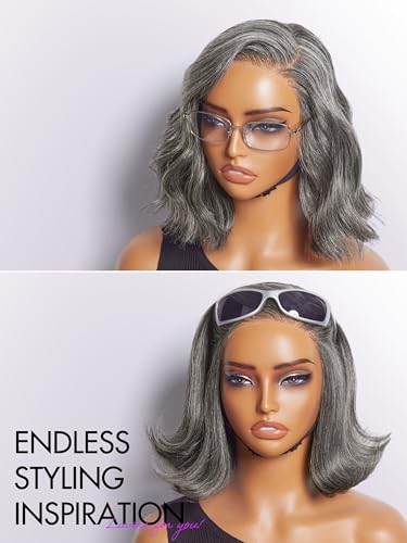 LUVME HAIR 12'' Grey Salt & Pepper Blunt Cut Bob Wig