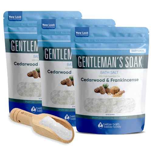 Gentleman's Bath Salt (3-Pack Plus Scoop) Bath for Men with Pure Essential Oils in BPA Free Pouch with Press-Lock Seal Made in USA 3-Pack of 2-lbs, 6-lbs Total
