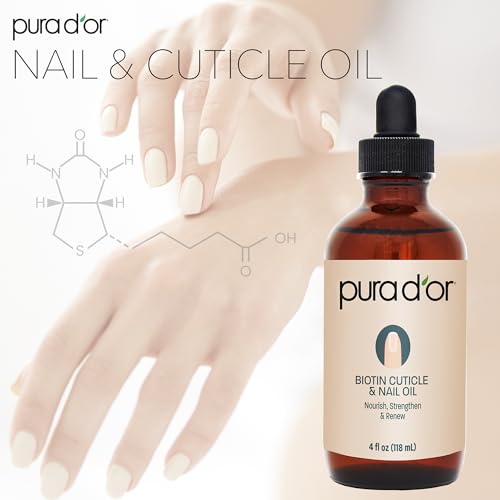 PURA D'OR Biotin Nail & Cuticle Oil - Nourishing Growth Treatment (4 oz)