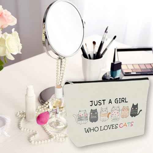 Girlly Cat Makeup Bag For Cat Lover Christmas Gift: Cute Cosmetic Bag & Toiletry Pouch Just A Girl Who Love Cats Themd For Mom, Daughters, Friends,Teen Girl & Women.Ideal Gifts For Travel, Birthdays.
