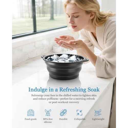Face Ice Bath Bowl - Silicone Foldable Facial Ice Therapy Basin with Built-in Ice Tray, Cold Plunge Bowl for Skin Tightening, Puffiness Relief & Glowing Skin, Idea for Home & Travel