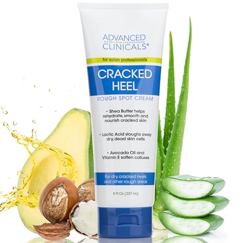 Advanced Clinicals Cracked Heel Foot Cream Skin Care Moisturizer Lotion For Feet W/Shea Butter | Helps Heal Cracked Skin, Rough Spots, Calluses, & Dry Skin | Foot Lotion | Hand Lotion| Large 8 Fl Oz