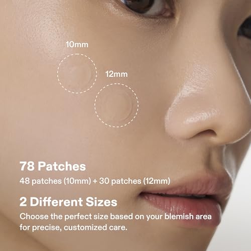 Cordiale Centella Pimple Patches with Salicylic Acid & Hyaluronic Acid, Hydrocolloid Acne Spot Patches for Face & Chin, Invisible Zit/Blemish Stickers, Korean Skin Care (78 Count, 2 Sizes)