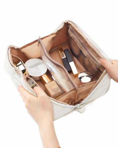 NISHEL Travel Makeup Bag Organizer - Open Flat Design for Easy Access