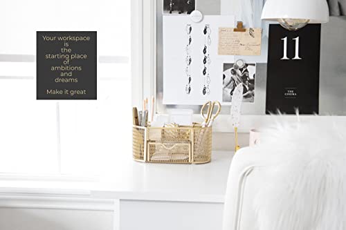 Gold Desk Organizer Set with Drawer - Metal Mesh Storage for Office