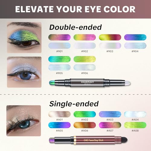 CHARMACY Multichrome 2 in 1 Cream Eyeshadow Stick, Waterproof Eye Brightener Highlighter Stick Makeup, High Pigmented, Smudge-Proof, Vegan & Cruelty-Free (#904)