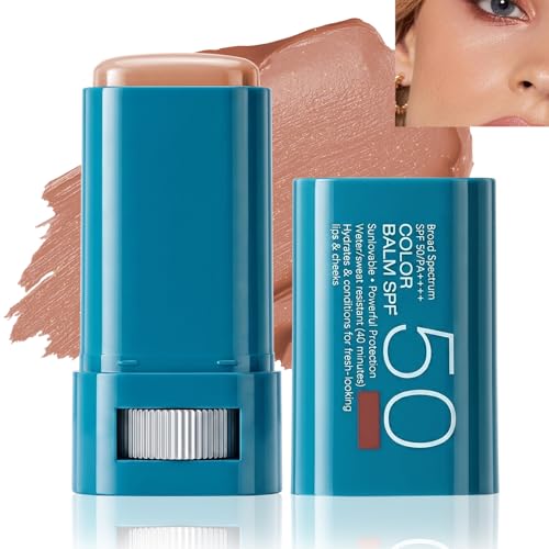 SPF 50 Sunscreen Blush Stick for Cheeks & Lips - Waterproof Cream Color Balm
