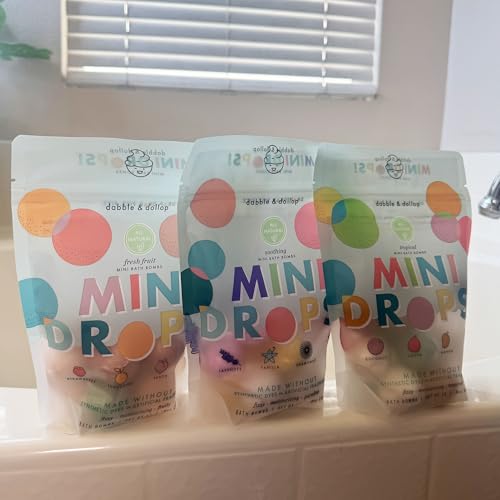 Dabble & Dollop Mini Bath Bombs, 100% Natural Droplets for Kids, Variety Pack - Resealable Pouches, Fizzy, Moisturizing & Fun, Vegan, Gluten-Free, Cruelty-Free (Set of 36)