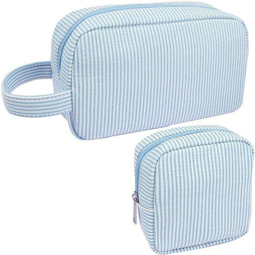 2Pcs Mini Makeup Bag Set with Compartments & Mesh Pockets