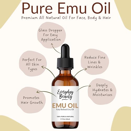 Pure Australian Emu Oil - All Natural 6X Refined for Face, Skin and Hair - Highly Effective Hydration for Sensitive Skin & Hair Growth Perfect for Scars & Blemishes - 1 Fl Oz Glass Bottle & Dropper