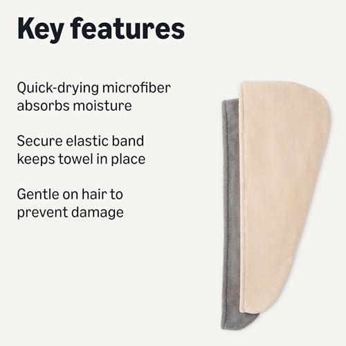 Quick Dry Microfiber Hair Towel Wraps - 2-Pack in Grey & Beige