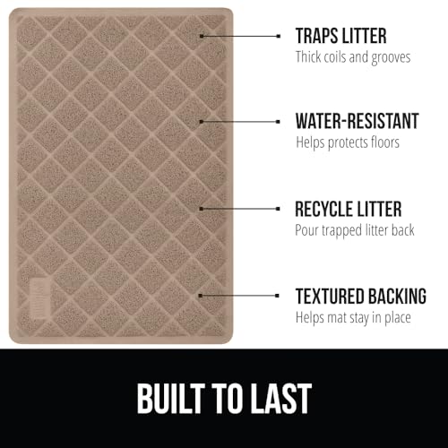 The Original Gorilla Grip Water Resistant Cat Litter Box Trapping Mat, Easy Clean, Textured Backing, Traps Mess for Cleaner Floors, Less Waste, Stays in Place for Cats, Soft on Paws, 30x20 Beige