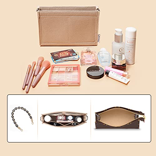 Vercord Felt Purse Insert Organizer LV 26 19 Toiletry Pouch Insert with D Ring Attach Chain Strap