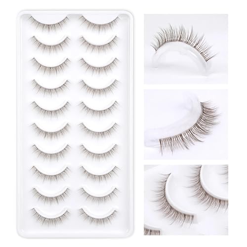 Brown False Eyelashes 10 Pairs - Natural Wispy Strip Lashes