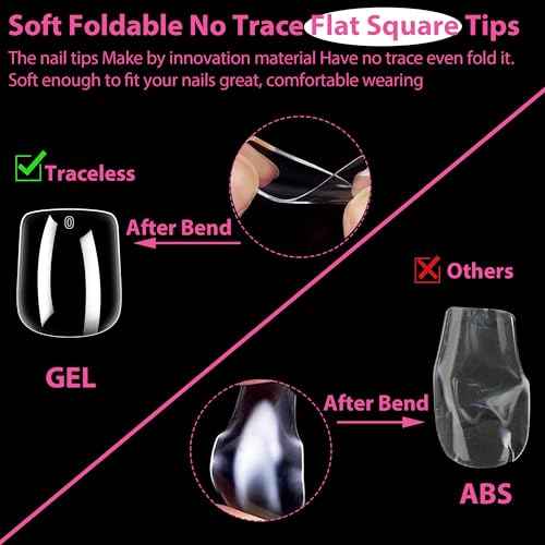 UNA GELLA Extra Short Square Nail Tips XS Short Square Gel Tips 216pcs Press On Nails Full Cover 12 Sizes Clear Fake Nails Extension for Home DIY Nail Salon Soft Gel Tips