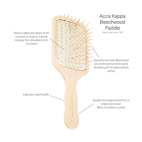 ACCA KAPPA Natural Paddle Hair Brush Travel Size Wooden Pins Beechwood Anti-Static Scalp-Massage Detangler